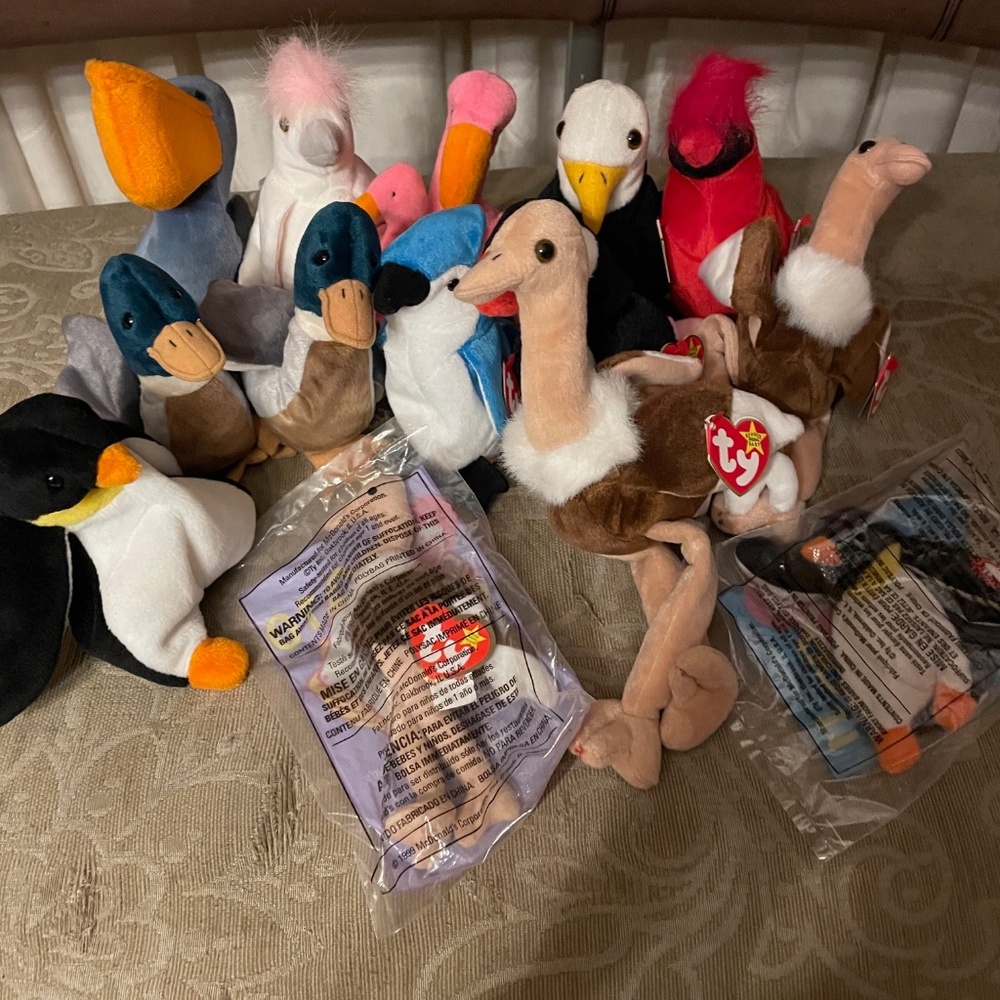 Beanie Baby Birds - Rare Lot of 1 Mint with Tags Stretch, Kuku. Puffer, Rocket +